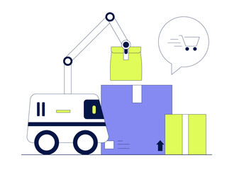 Robot shopping delivery. Delivery illustration. Flat vector illustration