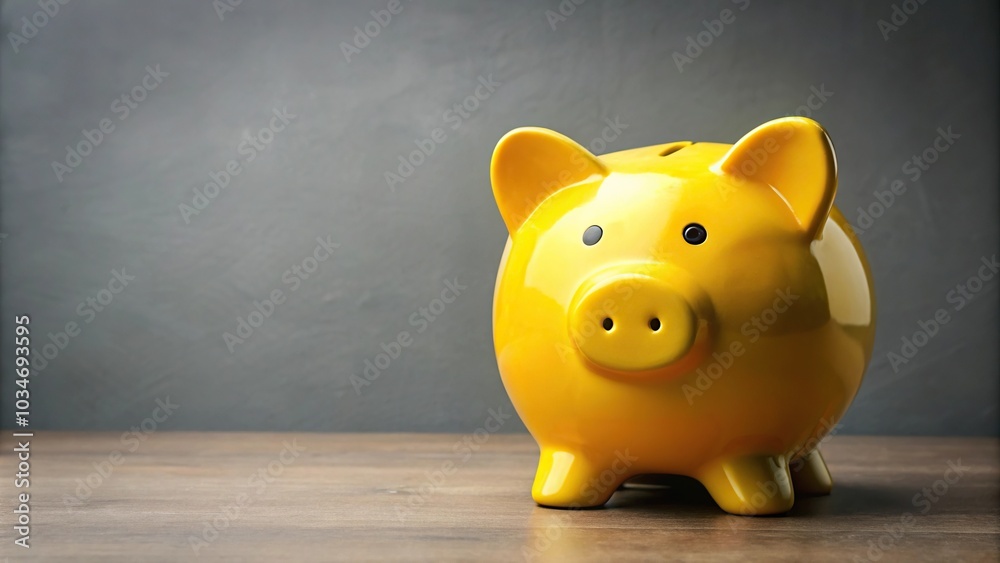 Wall mural aerial view of yellow piggy bank on grey background created with advanced techniques