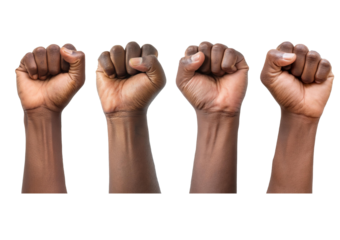 Collection Black Man hand fist isolated on transparent or white background