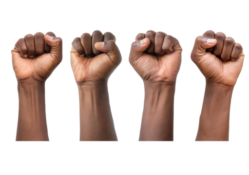 Collection Black Man hand fist isolated on transparent or white background