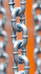 Naklejka premium Close-up of metallic chain links with a blurred background.