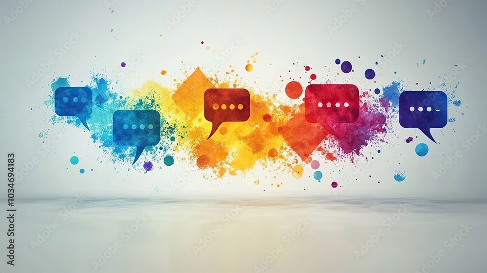 Poster abstractof speech bubbles symbolizing social interaction and messaging vibrant colors and modern des