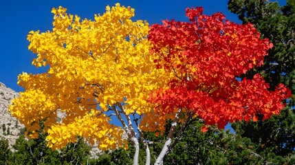 Obraz premium Vibrant Autumn Foliage with Yellow and Red Leaves