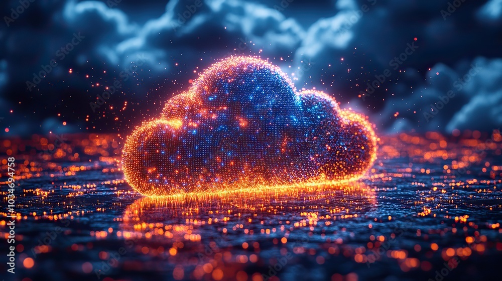 Poster abstract image of clouds and digital elements representing cloud migration and dat transfer.stock im
