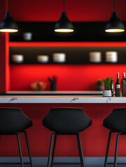 Modern bold restaurant kitchen | Black red white interior