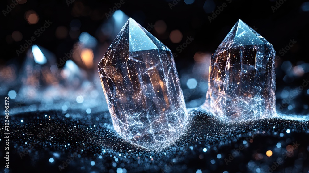 Poster abstract representation of the crystal programming language concept with focus on crystal aesthetics