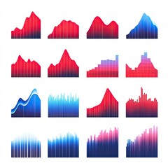 Collection of 12 Abstract Gradient Line and Bar Charts