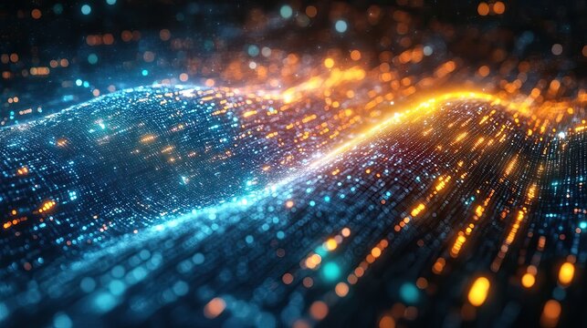 abstract visualization of big dat with colorful lines and dat text symbolizing dat flow and analytics
