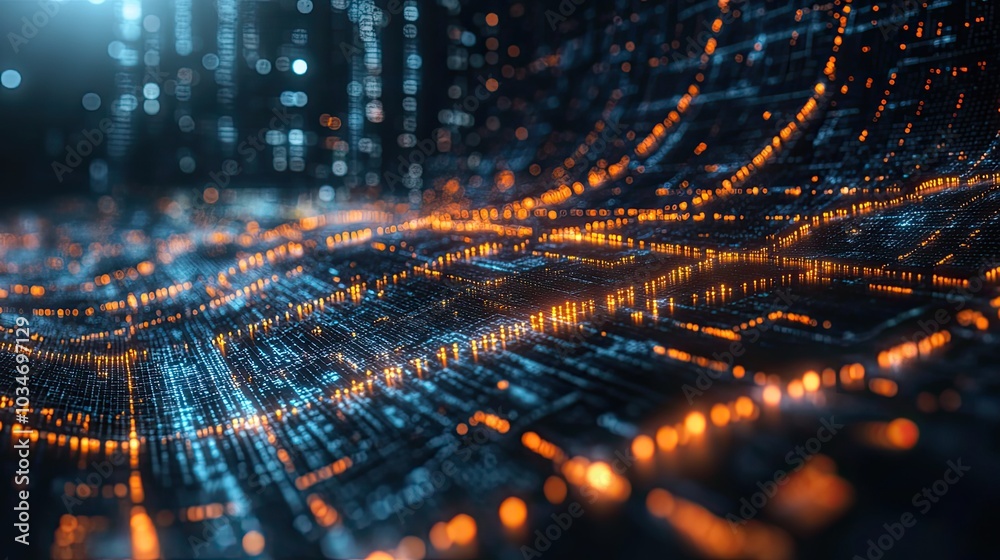 Poster abstract visualization of dat mining with digital lines and dat text.illustration