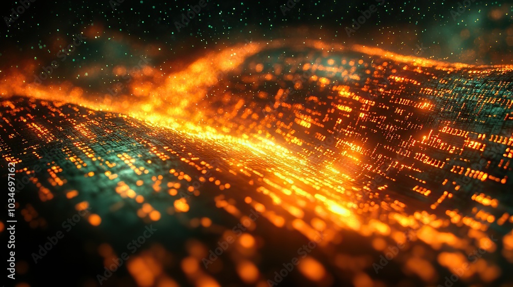 Poster abstract visualization of dat mining with digital lines and dat text.image