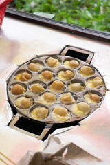 Selective focus Cilor Tusuk or Pentol Telur Gulung is a typical Indonesian snack. Usually Sell as Satay at Street Food.