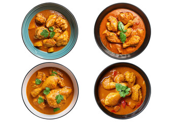 Collection Chicken curry top view full length isolated on transparent or white background