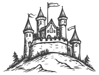 Fairy Tale Castle on a Hill Illustration