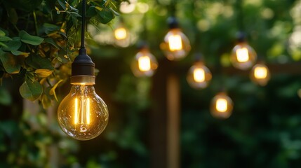 Glowing purple light bulb suspended from a tree branch, captivating image of nature and illumination