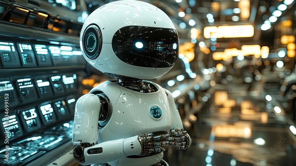 Poster ai assistant robot surrounded by tech gadgets symbolizing advanced technology and innovation in arti
