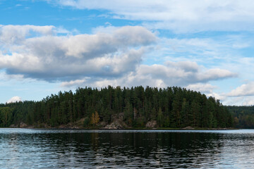 Lake Ladoga near the village Lumivaara on a sunny autumn day, Ladoga skerries, Lakhdenpokhya, Republic of Karelia, Russia