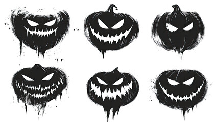 Halloween pumpkin collection featuring spooky jack-o-lanterns in vibrant orange, perfect for autumn decorations and celebrating the holiday