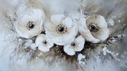 Elegant white flower arrangement in an oil painting showcasing freshness and beauty suitable for home decor
