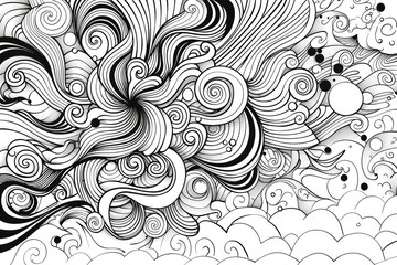 Fototapeta premium Coloring book illustration of a whimsical wind symbol design