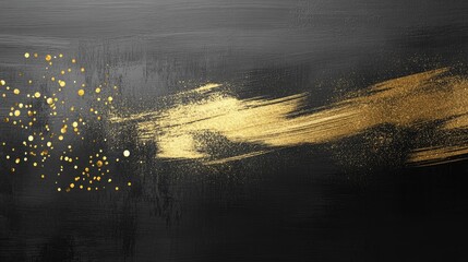 Charcoal Dark Grey Black Paint Smudge Brush Stroke Background With Gold Glitter Sparkle Rich Luxury Party Celebration Or Greeting Card