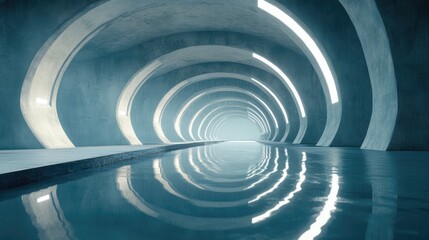 Obraz premium Futuristic sci fi tunnel corridor with a glass bottom featuring captivating reflections perfect for wallpaper backgrounds