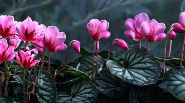 Blooming cyclamen with heart-shaped leaves, Video