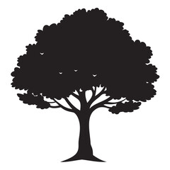 Deciduous tree black silhouette, Deciduous tree vector illustration, or vector art with transparent PNG