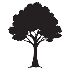 Deciduous tree black silhouette, Deciduous tree vector illustration, or vector art with transparent PNG