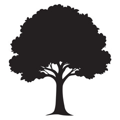 Deciduous tree black silhouette, Deciduous tree vector illustration, or vector art with transparent PNG