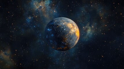 Obraz premium 3D cartoon rendering featuring Mercury among galaxies and stars High resolution depiction of the solar system s planet Mercury with a backdrop of galaxies and stars