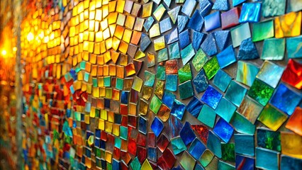 A Wall of Vibrant Color, Composed of Thousands of Small, Shiny, Irregularly Shaped Pieces of Glass