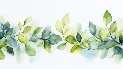 Obraz premium Watercolor border featuring lovely green foliage Ideal for invitations cards and various creative projects