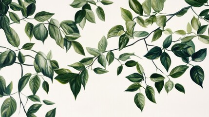 Oil painting of climbing jungle vines with green leaves against a white background featuring the Tiliacora triandra medicinal plant