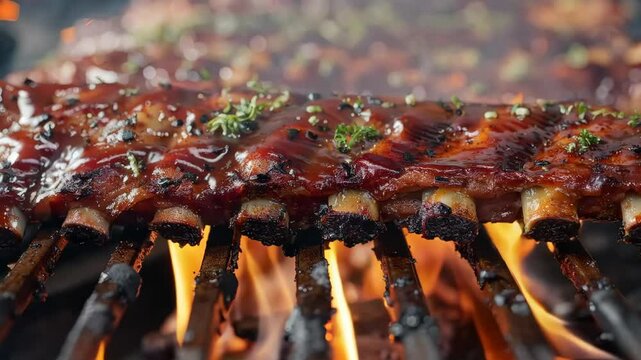 Smoky BBQ ribs on grill, Video