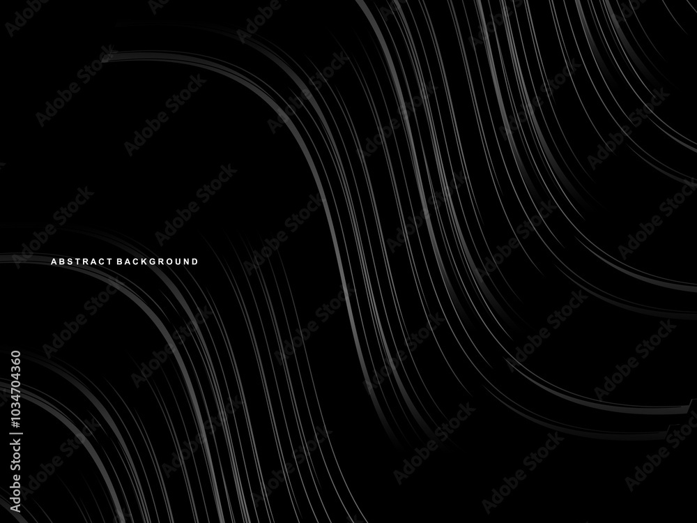 Wall mural abstract futuristic dark black background with modern wave design. realistic 3d wallpaper with flowi