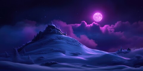 Fototapeta premium Winter scene featuring heavy snowfall on a large hill with panoramic views of the surrounding landscape An ideal location for nighttime stargazing experiences