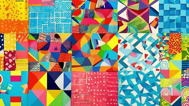 a quilt made up of many different colored triangles