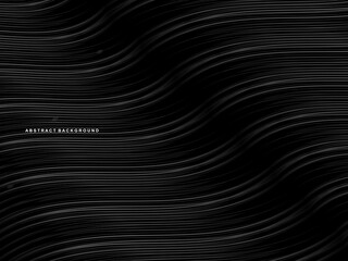 Abstract futuristic dark black background with modern wave design. Realistic 3d wallpaper with flowing lines. Perfect background for posters, websites, brochures, banners, apps, etc.