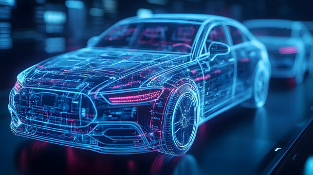 Technologische Eleganz: Digitales 3D-Modell eines Luxusautos