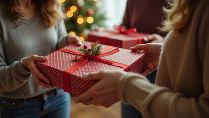Hands Exchanging Christmas Gifts: Perfect for Holiday-Themed Blogs, Greeting Cards, and Festive Marketing Campaigns

