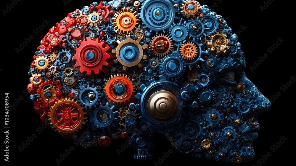 Poster brain with colorful gears symbolizing innovative thinking and smart creative thoughts perfect for il