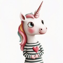 Adorable Unicorn in Striped Shirt   Whimsical Fantasy