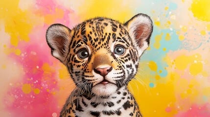 Captivating Jaguar Cub in Vibrant Digital