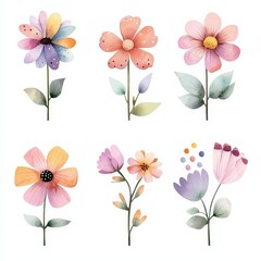 Fototapeta premium Charming Watercolor Cartoon Flower Collection