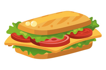 Sandwich with bacon and vegetables on a white background