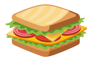 Sandwich with bacon and vegetables on a white background