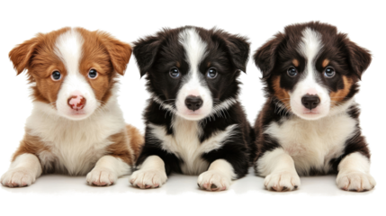 Adorable Border Collie Puppies Sitting Together on a Clear Background Generative AI