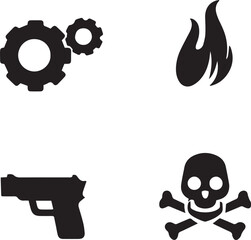 Pistol, Fire, Skeleton Vector icon set 
