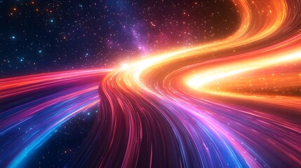 Abstract Cosmic Lightscape with Swirling Lines and Stars