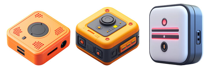 Fototapeta premium Colorful retro gadgets on transparent background